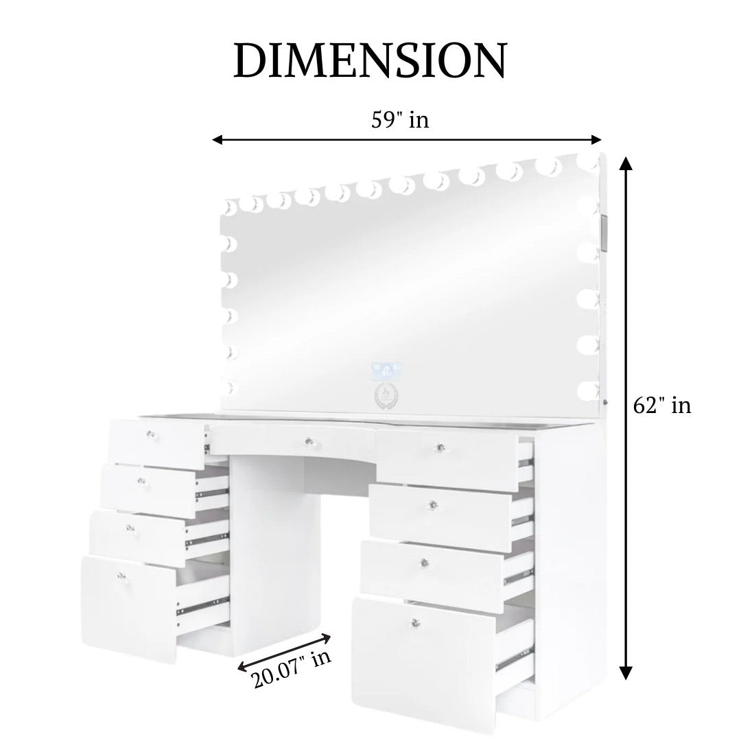 Royal-Station® XL + 22 LED Bulbs Mirror W/ Bluetooth and Charge port
